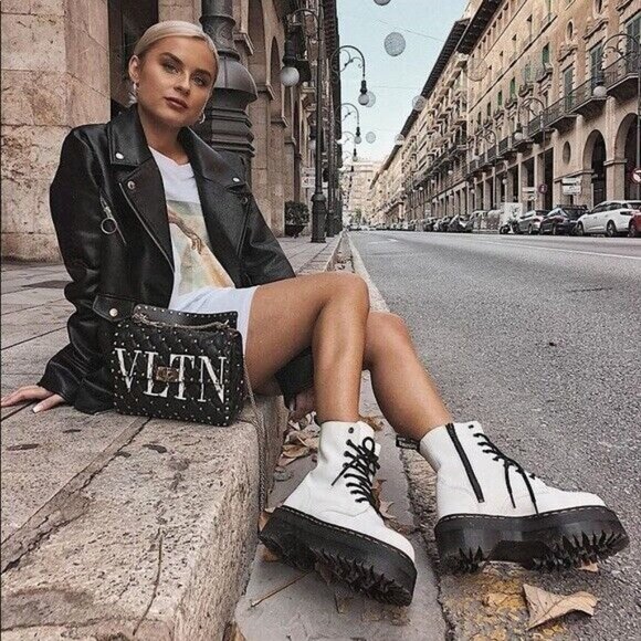 Dr. Martens Jadon 8-Eye Platform Combat Boot White Leather Womens US 8 - Picture 3 of 12